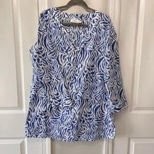 Vineyard Vines Tunic Women”s Large Blue White Cotton Lightweight Preppy